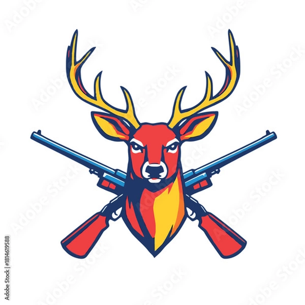 Fototapeta Vsai stag head emblem with crossed hunting rifles