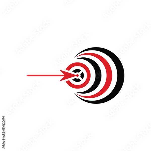 Obraz Precision target logo design, red arrow hitting the center, perfect for branding, marketing, and advertising campaigns, shows focus and accuracy