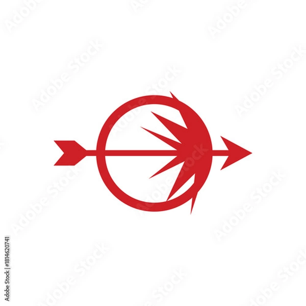 Fototapeta Dynamic arrow symbol piercing a target with radiating energy, perfect for logo design, branding, and impactful visual communication in vibrant red