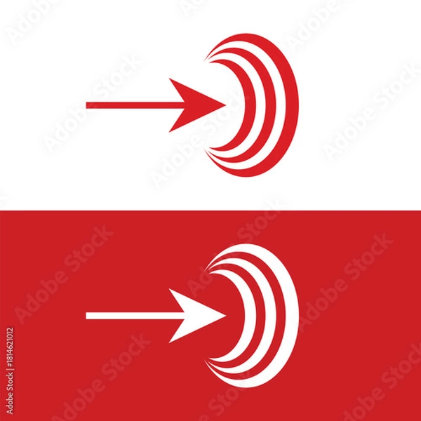 Obraz Dynamic red and white arrow design symbolizing forward movement and targeted impact, perfect for branding and innovative business concepts, visually striking art