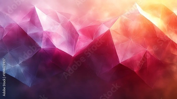 Obraz Abstract geometric background Low poly crystal facets with glowing hues of pink, orange, and purple