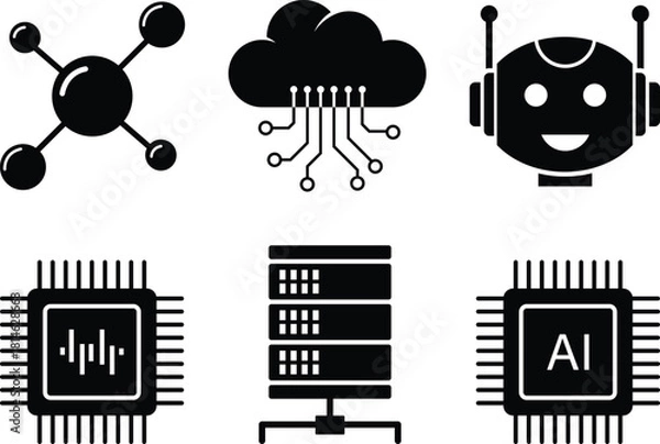 Fototapeta Artificial intelligence cloud computing technology server vector icon set