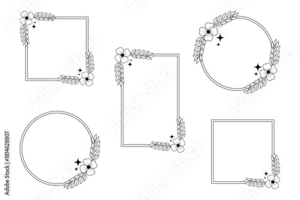 Fototapeta Minimalist line art floral frame vector border set 