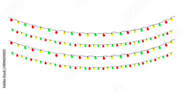 Fototapeta Festive red green yellow string lights garland decoration element design