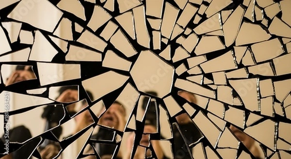 Obraz Shattered Mirror Reflecting Faces in a Radial Pattern