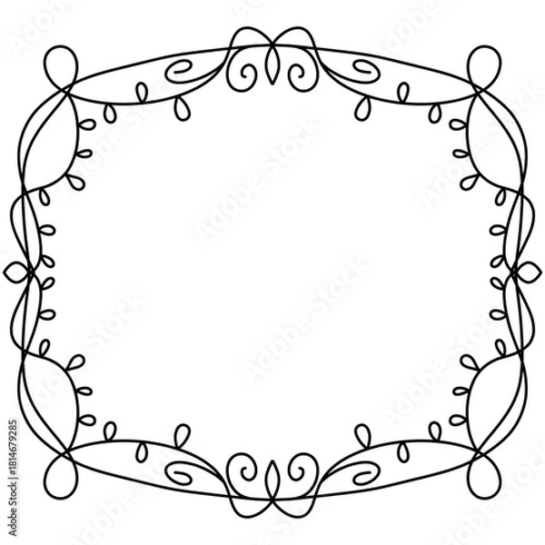 Fototapeta Whimsical flourish frame border with leaves and curls