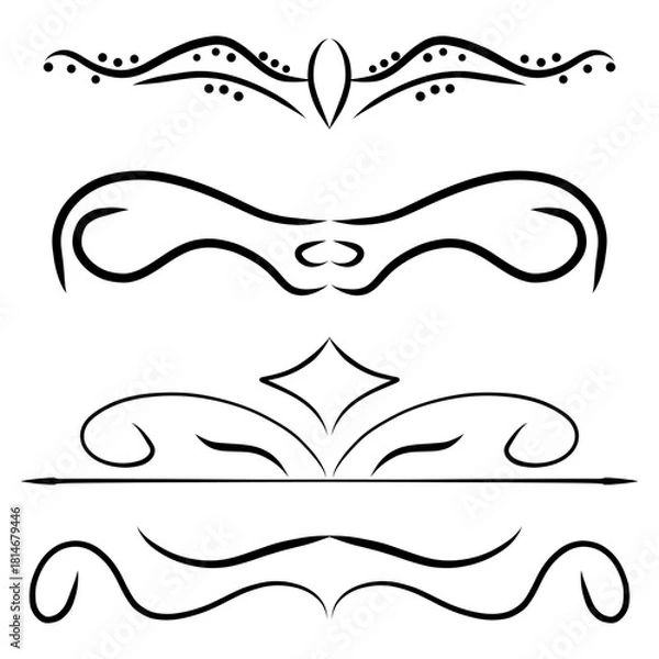 Fototapeta Vintage decorative dividers set flourish lines and ornaments