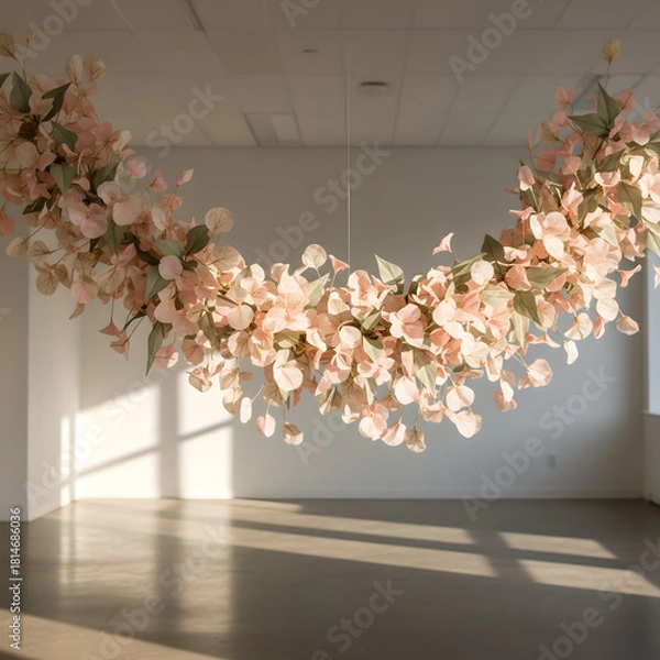 Obraz Floral garland installation in minimal sunlit gallery