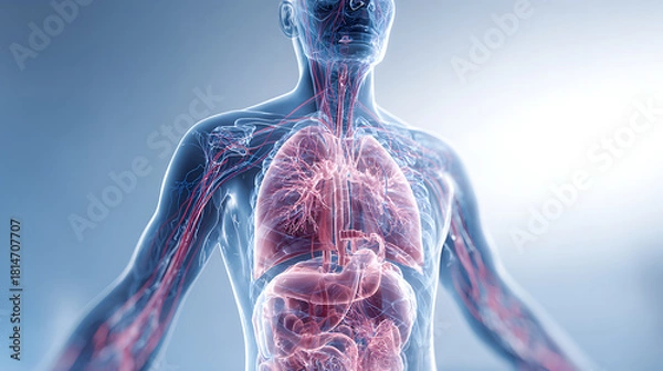 Obraz Transparent human torso displaying internal organs and vascular system human anatomy lungs