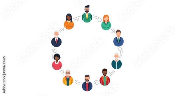 Obraz Diverse team collaborating and communicating in a circle, perfect for illustrating teamwork, networking, and leadership in a modern business setting