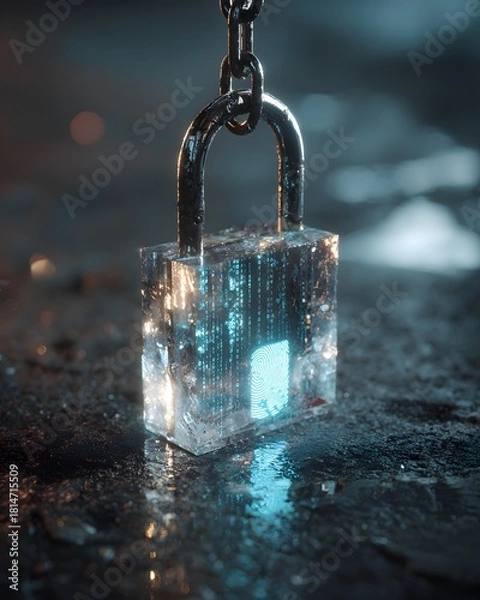 Obraz Modern Security Concept with Glowing Fingerprint and Chain Lock Representing Data Protection and Digital Safety a Futuristic Illustration of Cybersecurity and Biometric Authentication