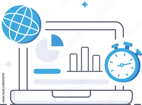 Obraz Global project deadline showing charts and timer flat vector illustration