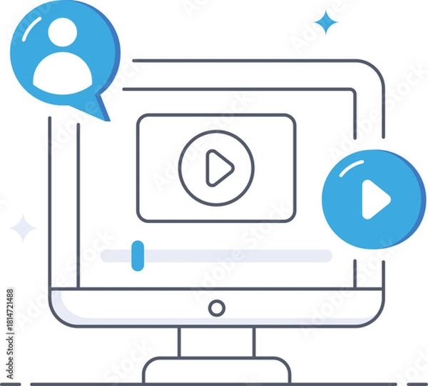 Obraz Online meeting video playback with profile chat flat vector illustration
