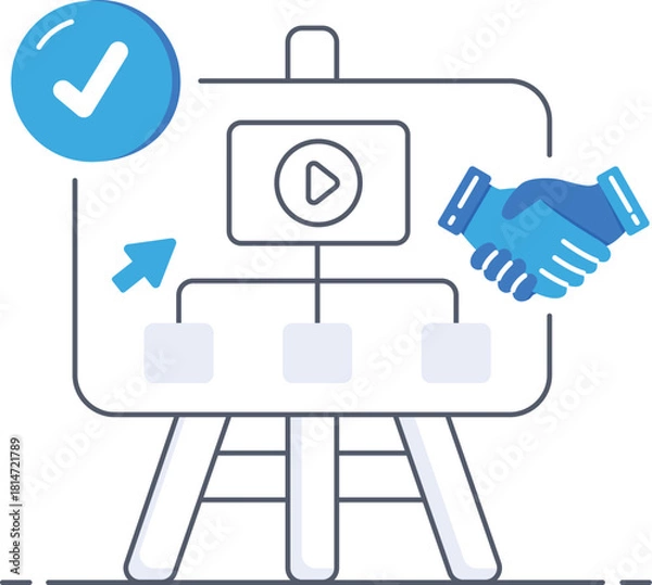 Obraz Process board with handshake collaboration for business meeting flat vector illustration