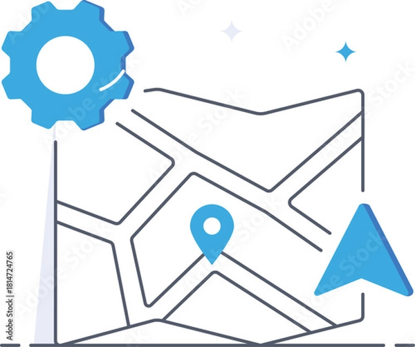 Obraz Navigation optimization with location pointer gear Flat vector illustration