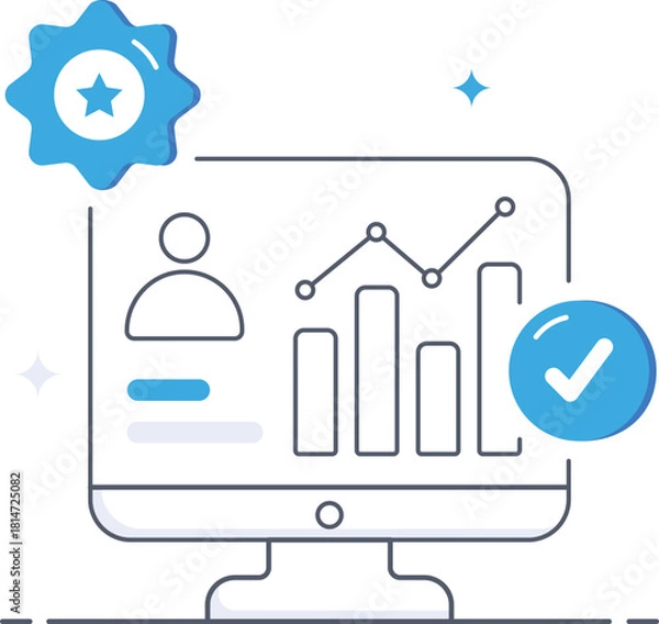 Obraz Performance analysis on dashboard with business chart Flat vector illustration