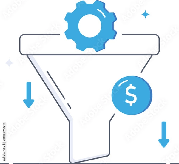 Obraz Sales process and money funnel conversion with gear Flat vector illustration