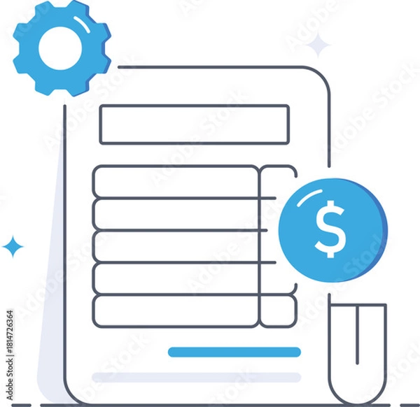 Obraz Analyzing financial report with gear coin paper Flat vector illustration