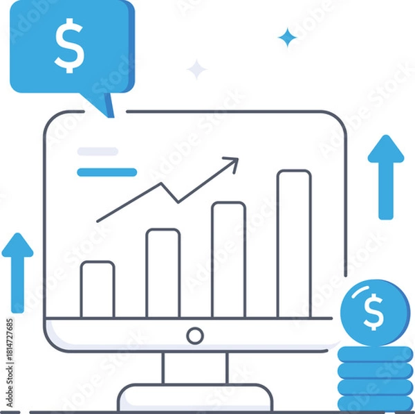 Obraz Business financial growth chart with money on monitor Flat vector illustration