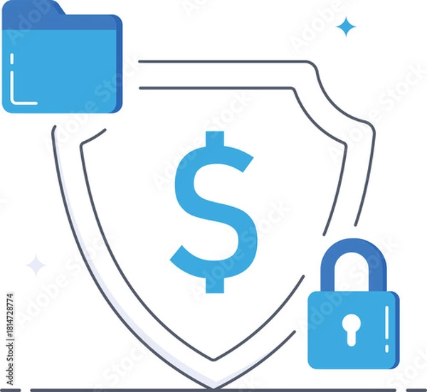 Obraz Financial data protection with security shield and padlock Flat vector illustration
