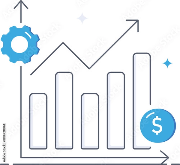 Obraz Financial growth chart with coin and gear process Flat vector illustration