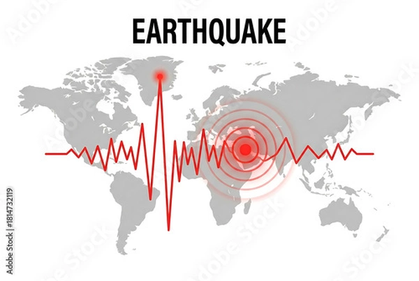 Obraz Earthquake world map, seismic waves and global disaster area