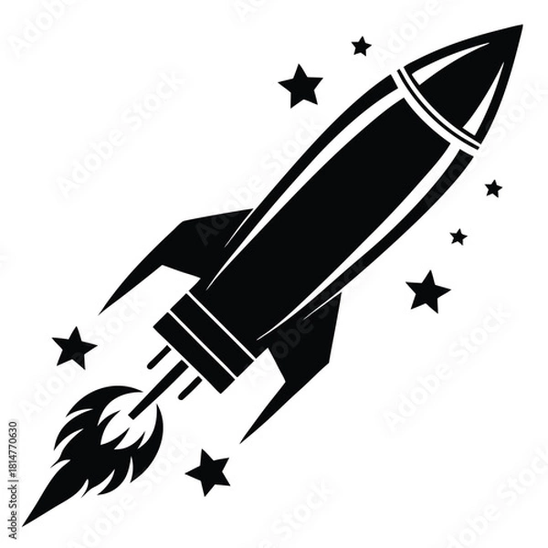 Fototapeta firework rocket black and white silhouette