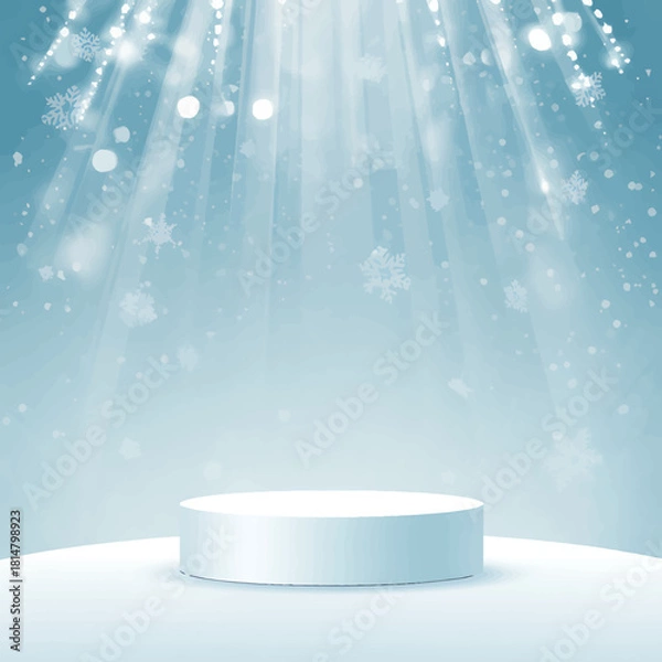 Obraz Winter product display stage with falling snow and bright lights