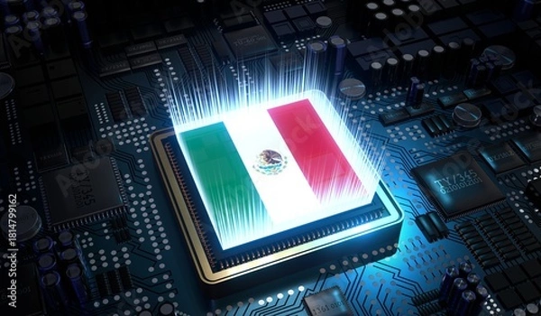 Fototapeta Computer processor with flag of Mexico - 3D illustration