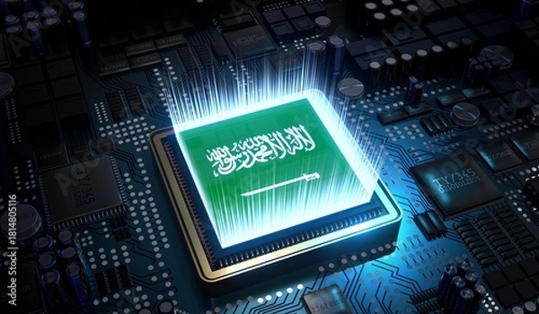 Fototapeta Computer processor with flag of Saudi Arabia - 3D illustration