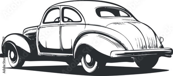 Obraz Classic vintage car vector illustration in black and white style, perfect for automotive design projects and retro themes