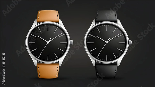 Obraz Modern black wristwatch with a sleek design on a dark background