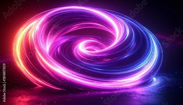 Fototapeta Glowing abstract cosmic portal featuring swirling neon pink and blue light trails creating a dynamic energy vortex