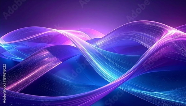 Fototapeta Abstract digital background with flowing waves of luminous purple and blue light streams, creating a futuristic and dynamic energy field