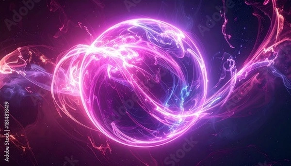 Fototapeta Dynamic Abstract Energy Sphere Illuminating a Dark Cosmic Space, Representing a Concept of Power and Creation in a Vibrant Cosmic Realm