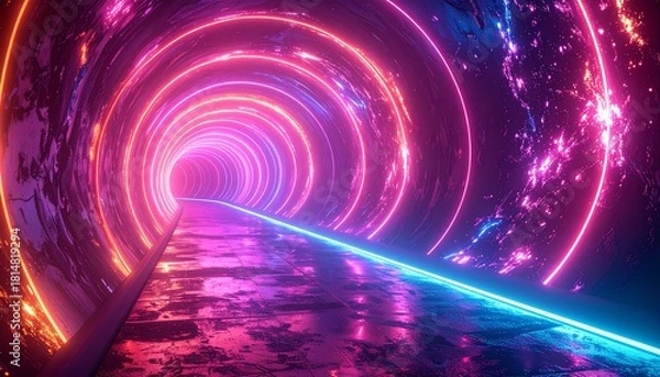 Fototapeta Futuristic Neon Tunnel Abstract Visualization of a Colorful Corridor in a Digital Space