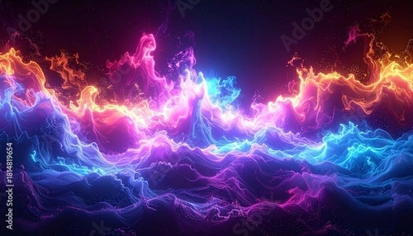 Fototapeta Abstract Neon Fire and Water Fantasy Illustration with Glowing Colors and Dynamic Waves