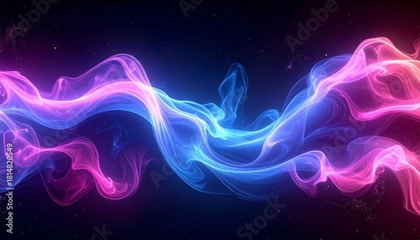 Fototapeta Abstract Dynamic Flowing Waves of Vibrant Pink and Blue Smoke or Light on a Dark Background