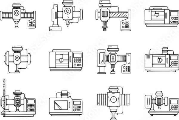Fototapeta Cnc machine icons set outline vector. Mill controller. Industrial tool
