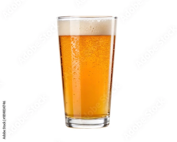 Fototapeta Tall glass of amber ale beer with foam isolated on transparent background