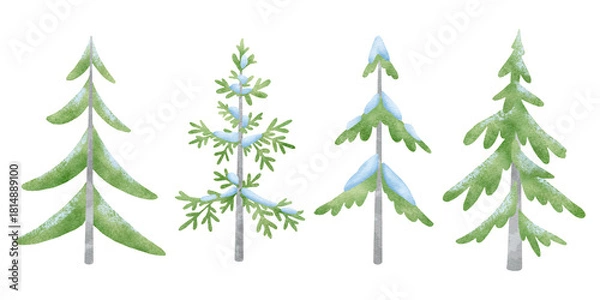 Fototapeta Watercolor Christmas trees. Cute watercolor Christmas illustration on a white background for textiles and wrapping paper