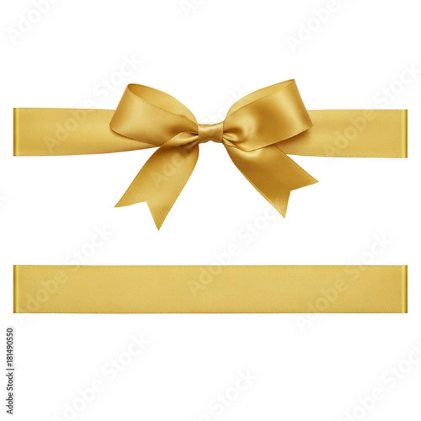 Obraz Złota kokarda przewiązana jedwabną tasiemką, wycięty widok z góry