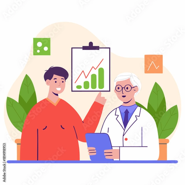 Fototapeta Doctor and Patient Discussing Positive Health Results and Data Progress