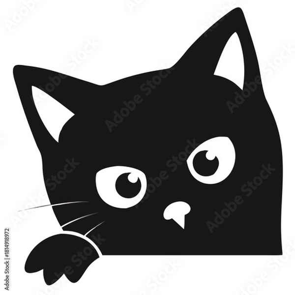 Fototapeta Mischievous Black Cat Silhouette Peeking with Paw Over an Edge
