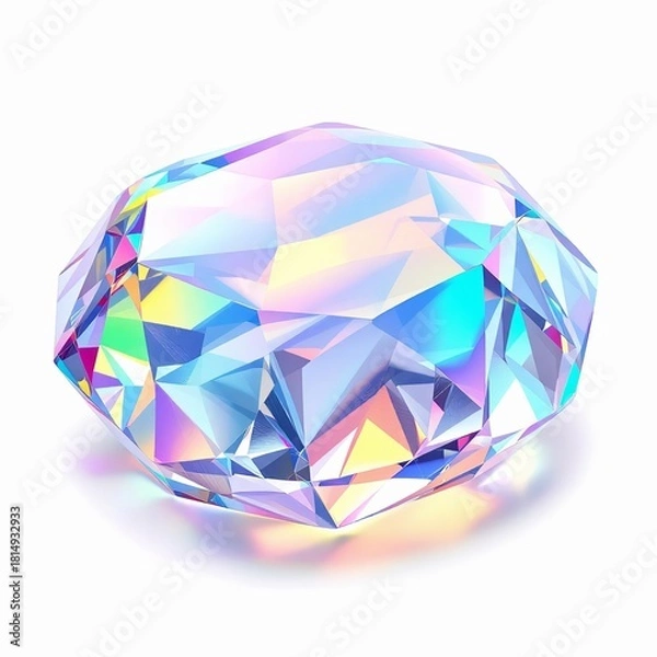 Obraz A shimmering iridescent diamond with a myriad of colors isolated on white background, reflecting light
