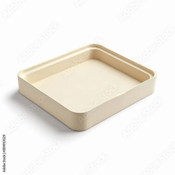 Obraz Empty square beige tray isolated on white background, a simple and minimalist design for home decor or product display