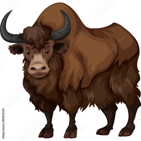 Fototapeta Pixel Art Illustration of a Brown Yak with Curved Horns Standing Facing Forward Against a Transparent Background Detailed Fur Texture and Muscular Build