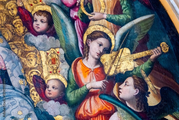 Obraz Painting (19th century) of a group of musician angels playing music.