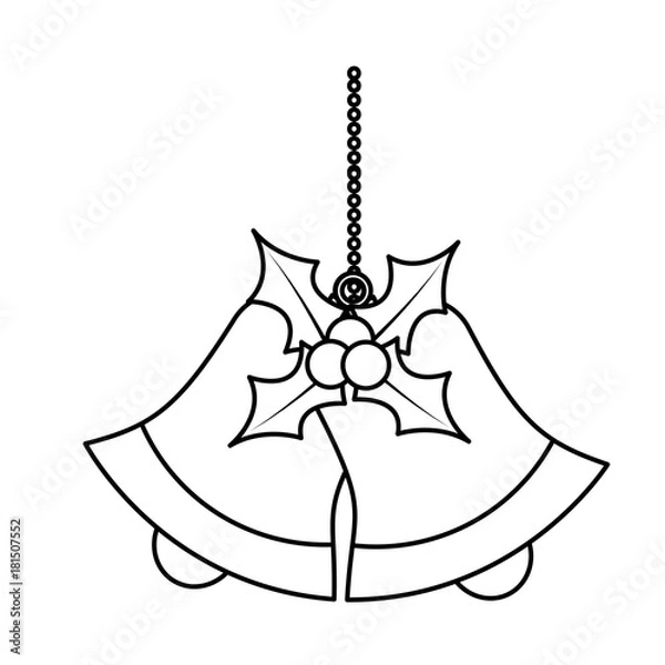Fototapeta christmas bells with holly and berries decoration