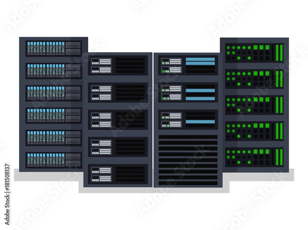 Fototapeta Flat vector illustration concept server room data center